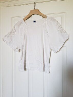 Old Navy Women's Ivory Cotton Wide Detail Sleeve Top - Size Medium